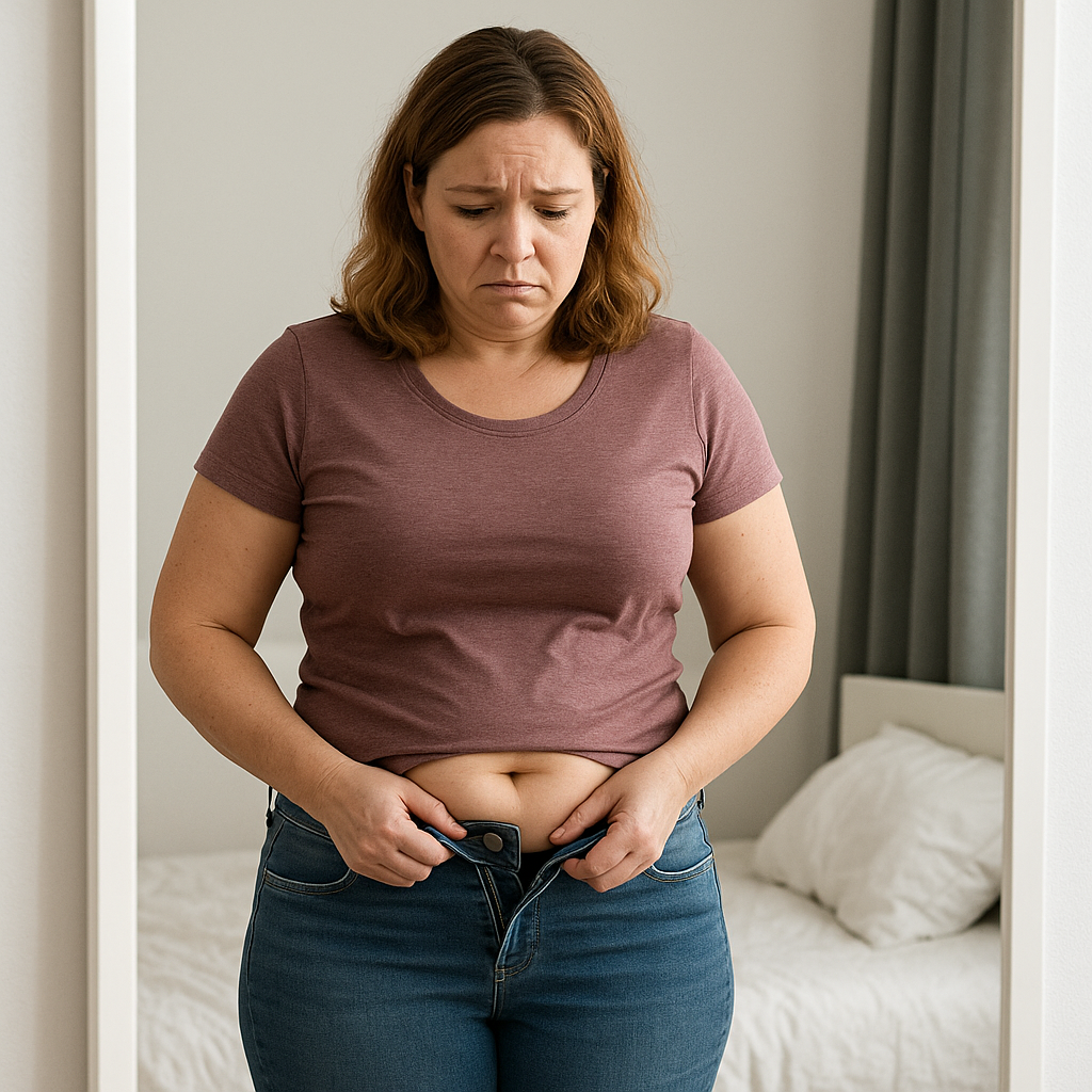 Sportvasten, vrouw met te strakke jeans